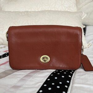 Coach Legacy Leather Penny Crossbody Bag in Cognac Brown